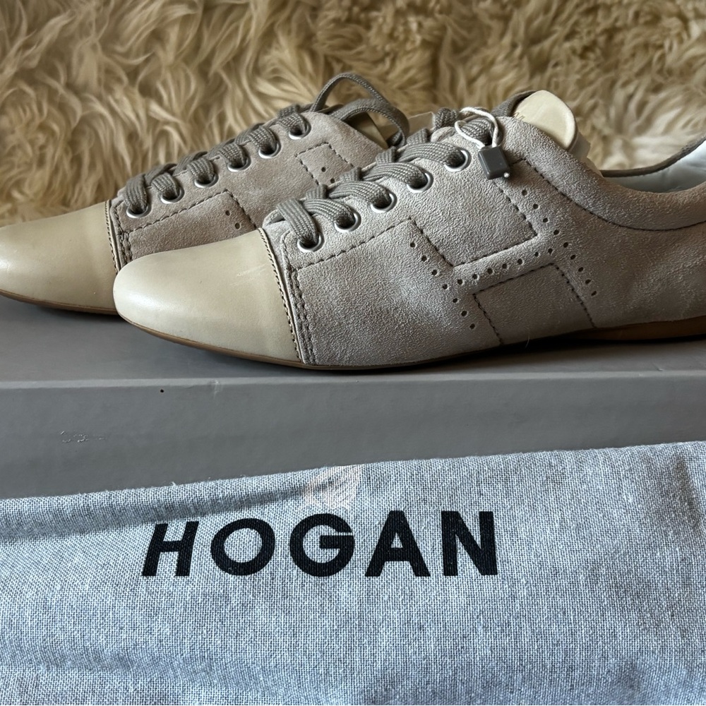 Hogan Taupe Leather and Suede Sneakers